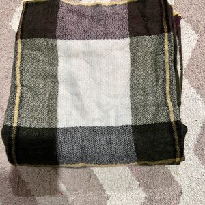 Plaid Knit Blanket Scarf in Black, Green, White, & Purple